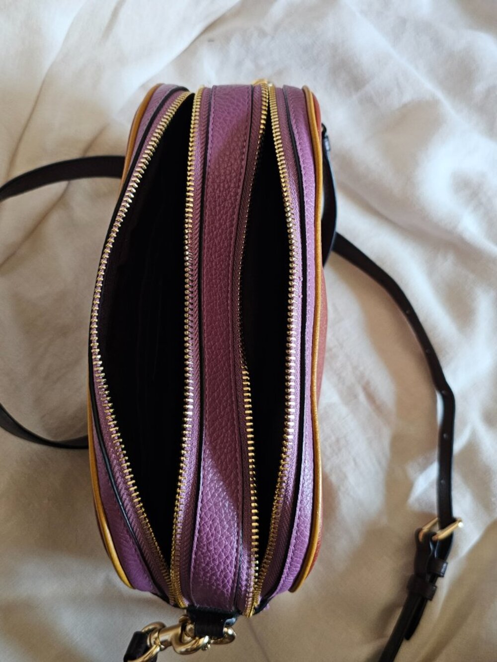 Coach Jes Colorblock Double Zip Crossbody Bag Pebbled Leather Rust Spice - Picture 7 of 11